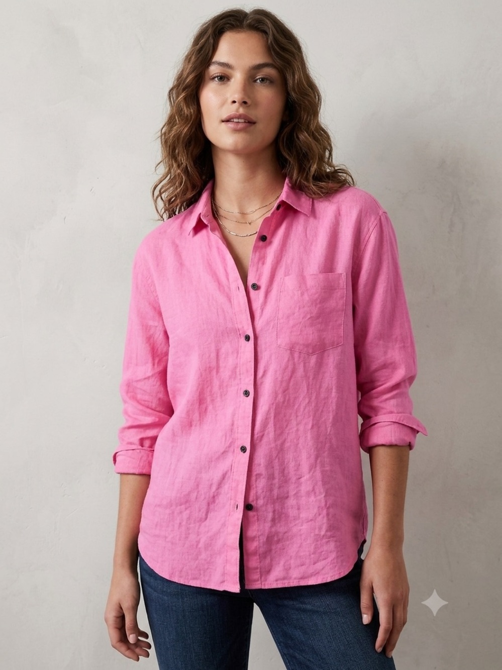 Athleta Women's Hot Pink Button-Down Shirt, Size Large, Lightweight Linen